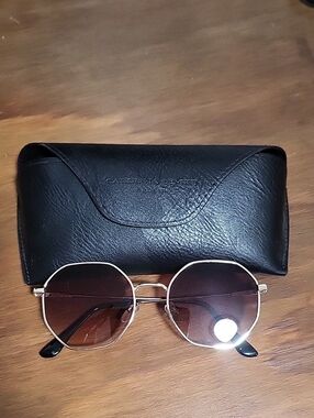 Carolina Lenke Gold Octagon Frame Sunglasses with Black Case